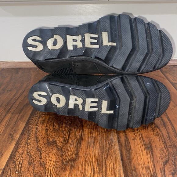 SOREL Waterproof Sz 8 Black Distressed Leather Whimsigoth Grunge Wedge Booots - Picture 10 of 12